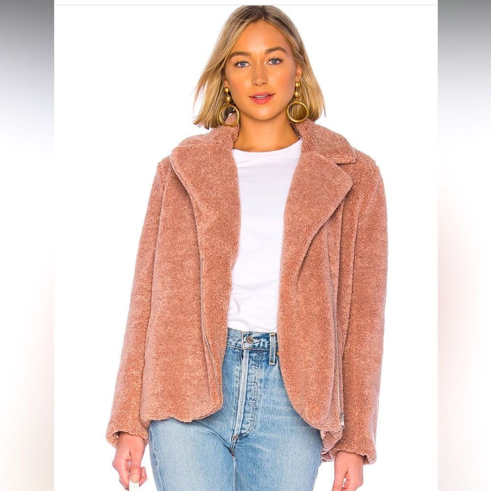 MINKPINK Dawn Mauve Pink Zip Up Sherpa Teddy Coat Jacket Size XS